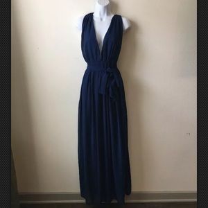 Long navy blue chiffon dress